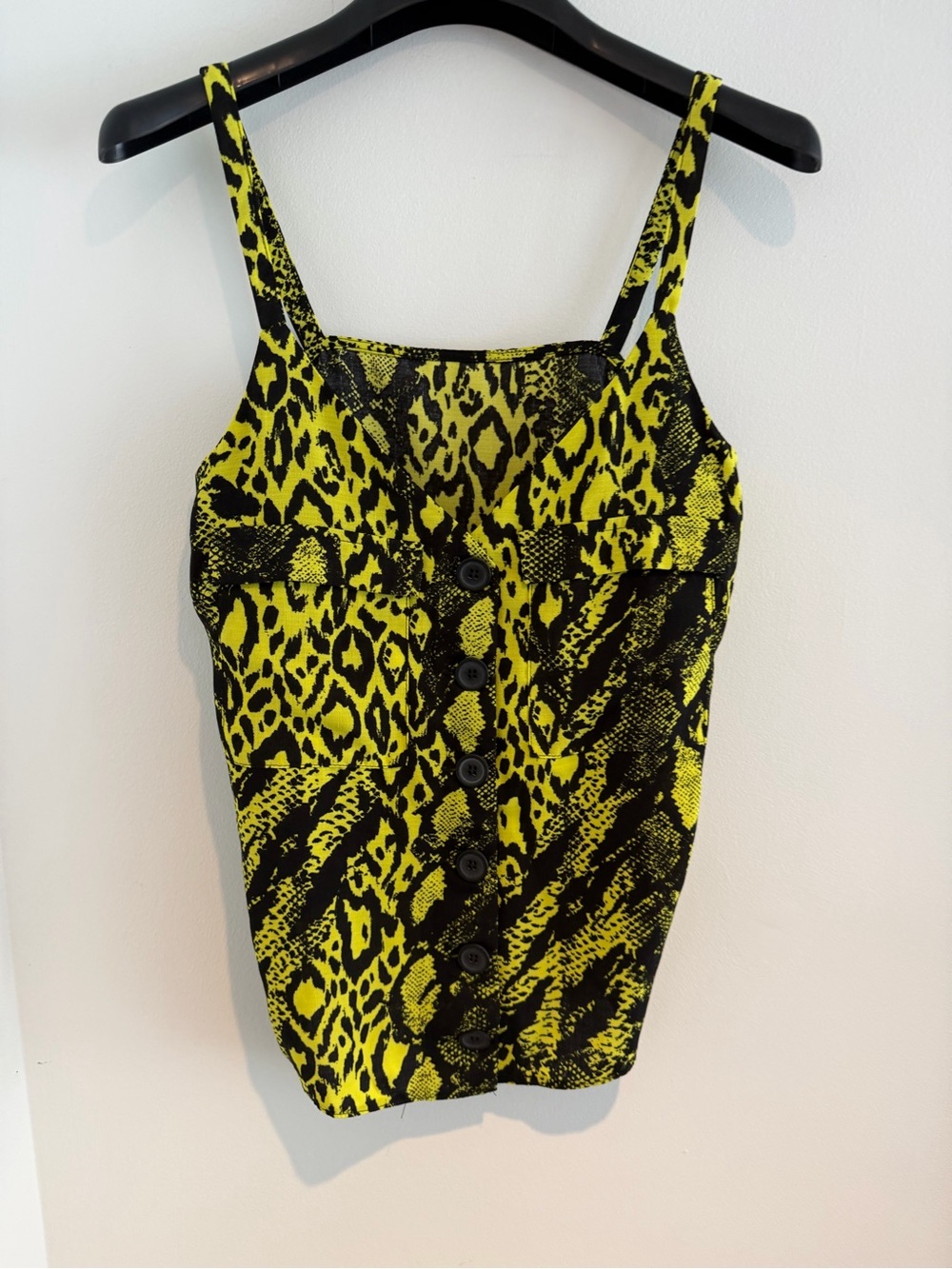Neon Yellow & Black Animal-Print Button-Front Cami